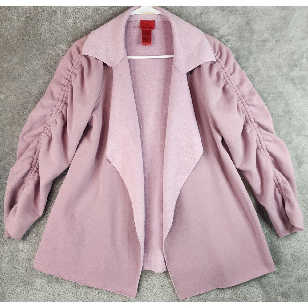 V Cristina Jacket Womens Medium Purple Ruched Drape Front Cardigan Sweater